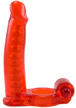 Load image into Gallery viewer, Double Penetrator Cock Ring With Bendable Dildo Red
