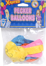 Load image into Gallery viewer, Bachelorette Party Favors X Rated Pecker Balloons 8 Pieces Assorted Colors