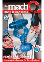 Load image into Gallery viewer, The Macho Double Cock And Balls Ring With Clitoral Tickler Silicone Waterproof Blue