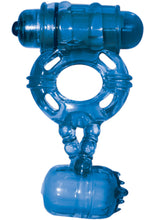 Load image into Gallery viewer, The Macho Double Cock And Balls Ring With Clitoral Tickler Silicone Waterproof Blue