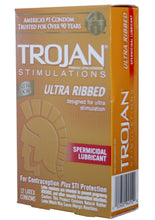 Load image into Gallery viewer, Trojan Condom Stimulations Ultra Ribbed Spermicidal Lubricant 12 Pack