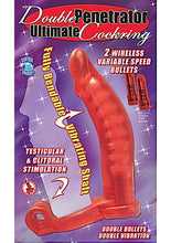 Load image into Gallery viewer, Double Penetrator Cockring With 2 Variable Speed Wireless Bullets Red