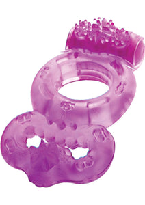The Macho Double Ring Clitoral And Testicular Stimulation Vibrating Cockring Waterproof Purple