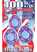 Load image into Gallery viewer, All American Triple Rings Silicone Cockrings Waterproof Purple