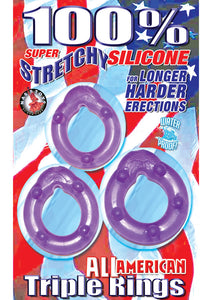 All American Triple Rings Silicone Cockrings Waterproof Purple