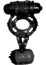 Load image into Gallery viewer, The Macho Stallions Double Cock And Ball Ring With Clitoral Tickler Silicone Waterproof Black