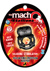 The Macho Stallions Pulsating Erection Keeper 7 Functions Silicone Waterproof Black