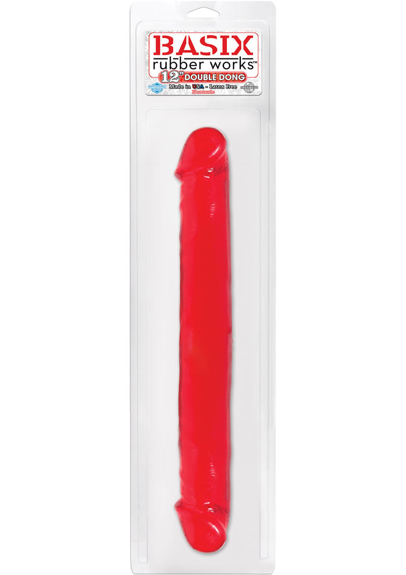 Basix Rubber Works 12 Inch Double Dong Waterproof Red