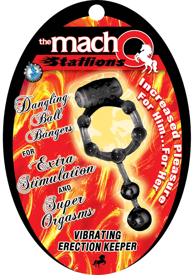 The Macho Stallions Vibrating Erection Keeper With Dangling Ball Bangers Black