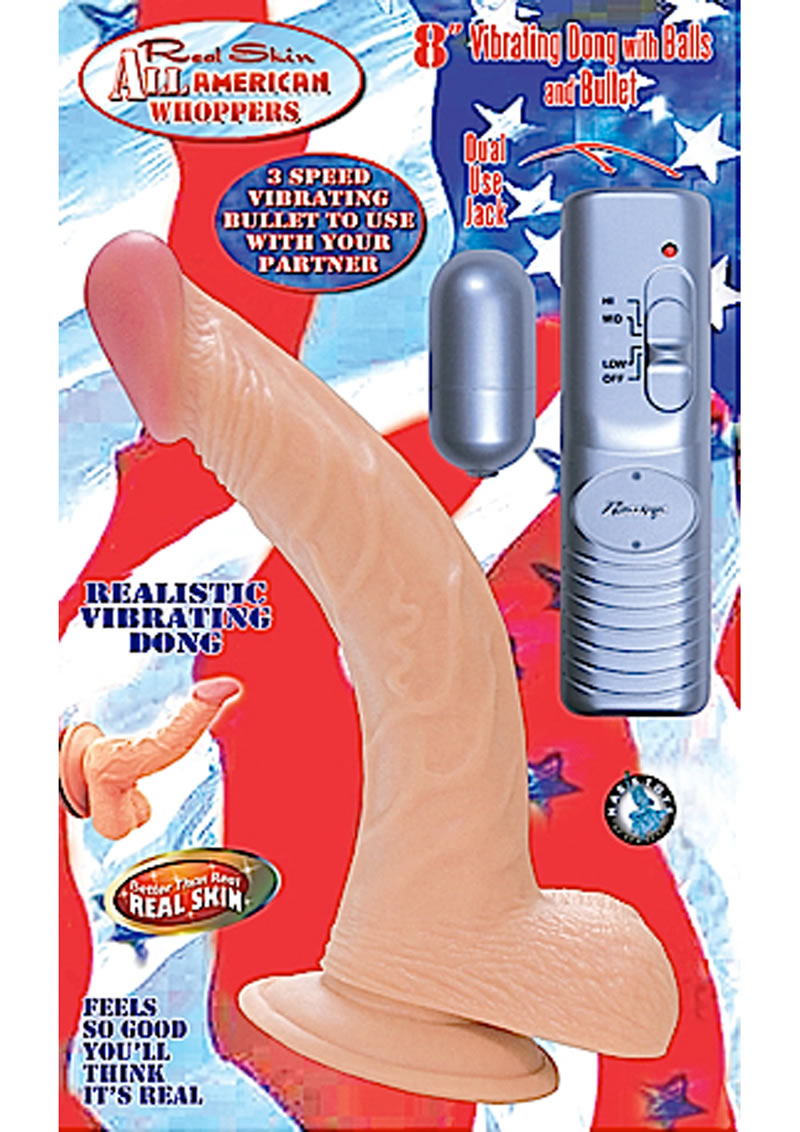 Real Skin All American Whoppers Vibrating Dong With Balls 8 Inch Flesh