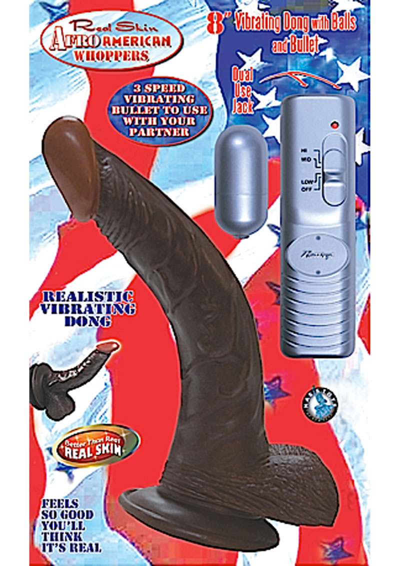 Real Skin Afro American Whoppers Vibrating Dong With Balls 8 Inch Brown