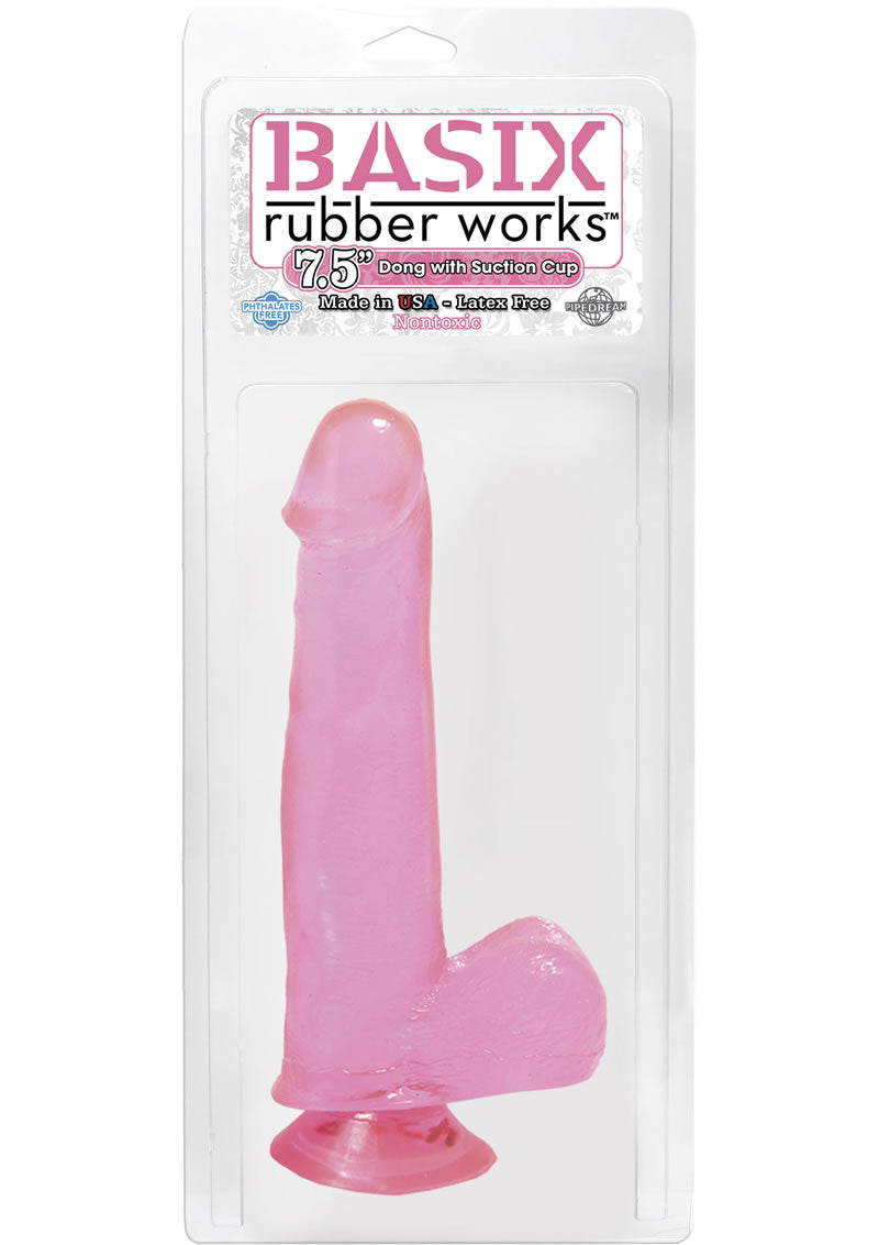 Basix Rubber Works 7.5 Inch Dong With Suction Cup Pink
