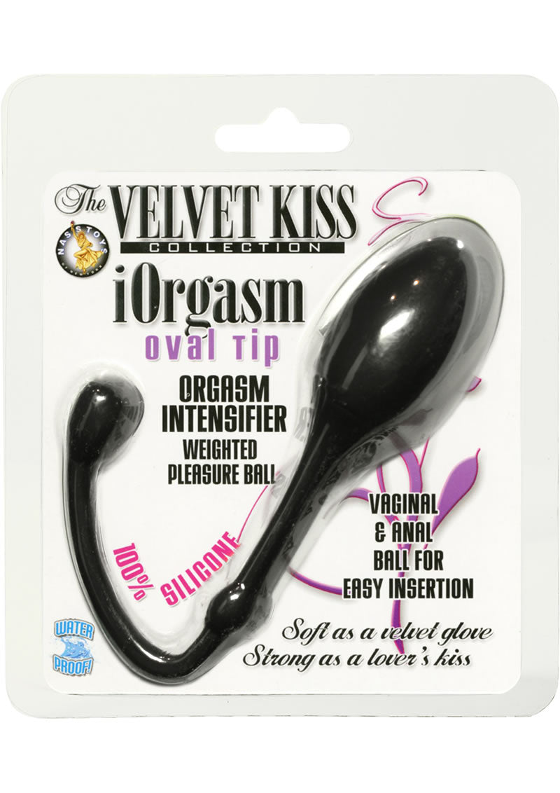 The Velvet Kiss Collection iOrgasm Oval Tip Orgasm Intensifier Weighted Ball Watrproof Silicone Black