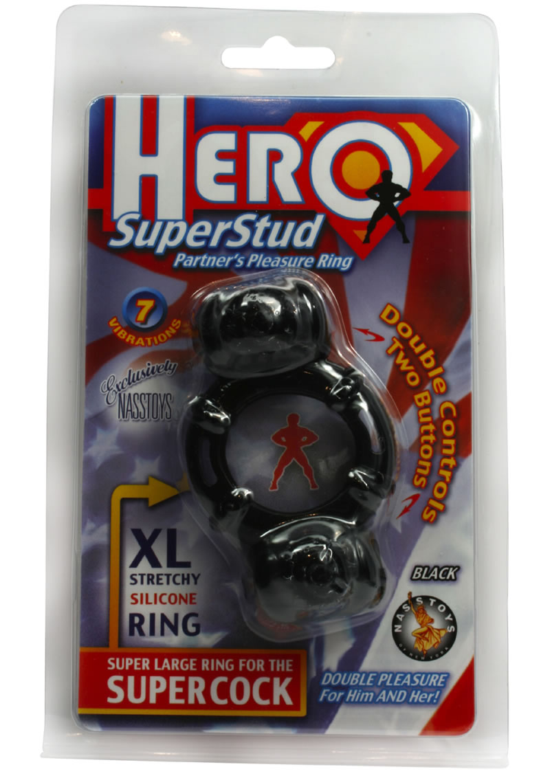 Hero Super Stud Partners Pleasure Ring XL Stretchy Silicone Ring Black