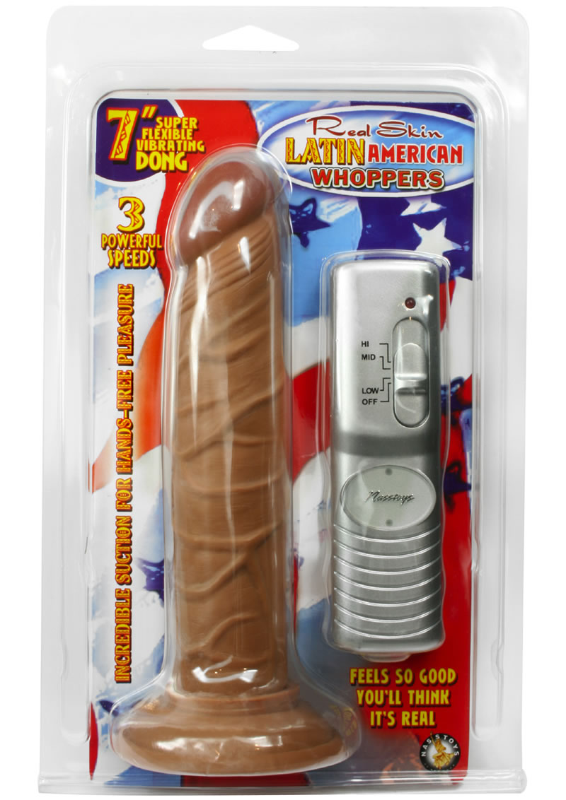 Real Skin Latin American Whoppers Vibrating Dong 7 Inch Brown