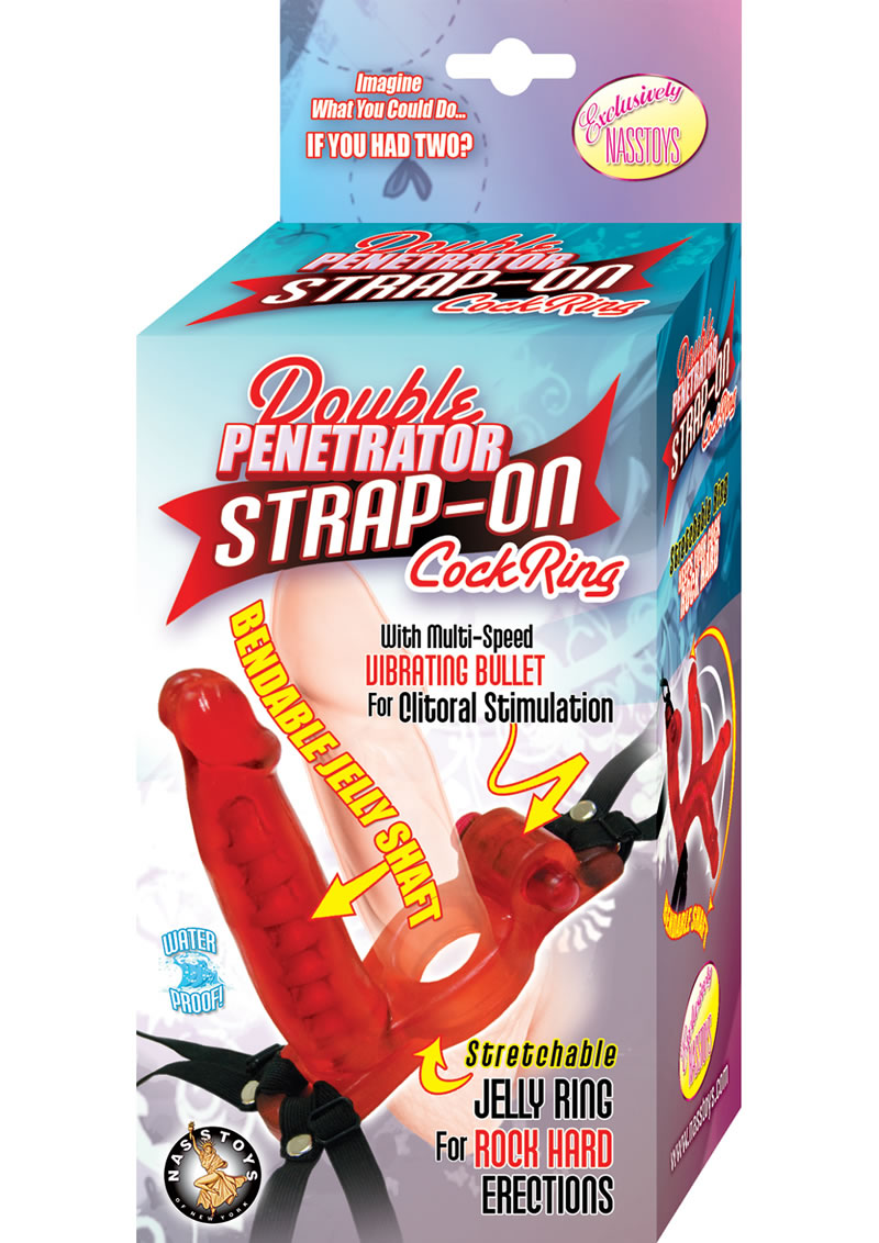 Double Penetrator Strap On Cock Ring Waterproof Red