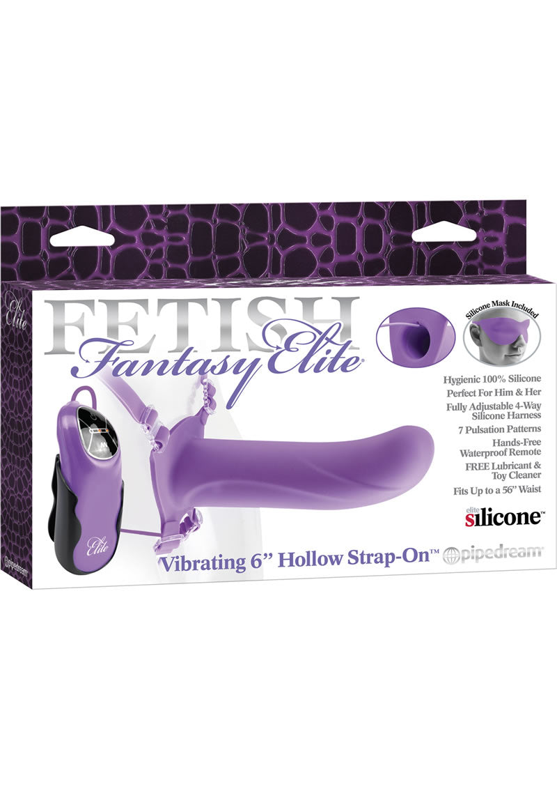 Fetish Fantasy Elite Vibrating 6 Inch Hollow Strap On Silicone Waterproof Purple