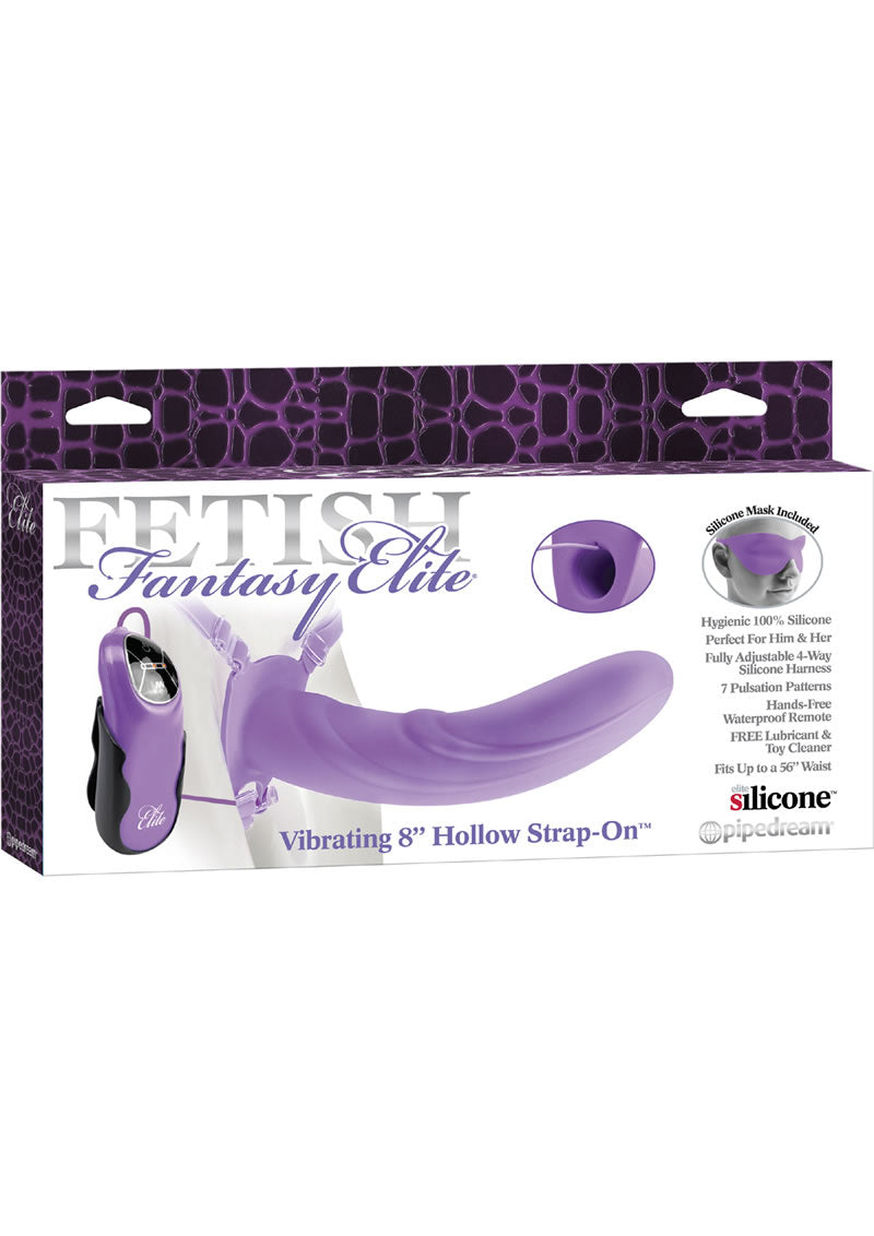 Fetish Fantasy Elite Vibrating 8 Inch Hollow Strap On Silicone Waterproof Purple