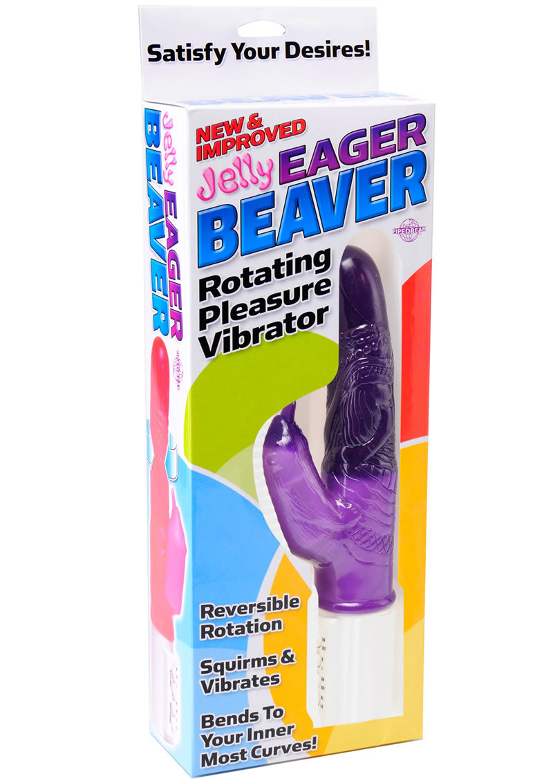 Jelly Eager Beaver Rotating Pleasure Vibrator 9.25 Inch Purple