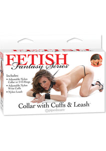 Fetish Fantasy Series Collar With Cuffs and Leash Adjustable Nylon Bondage Restraint Kit Black