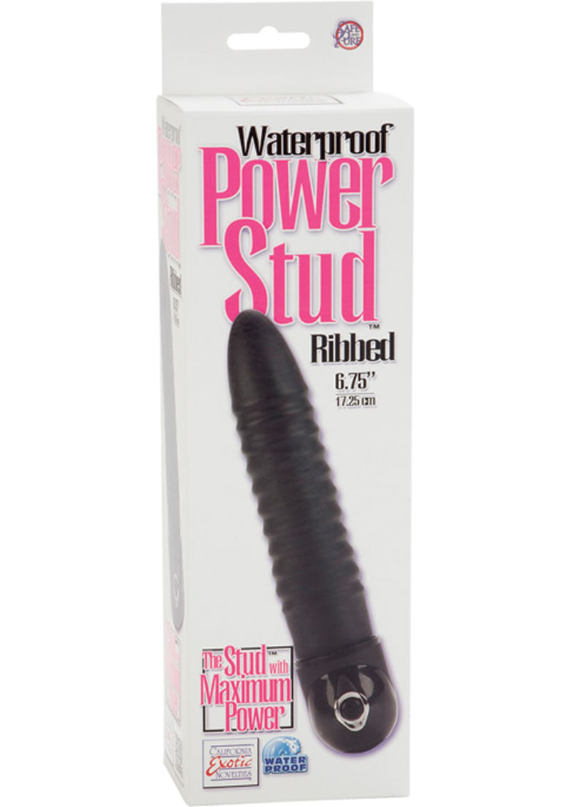 Power Stud Ribbed Vibrator Waterproof Black 6.75 Inch