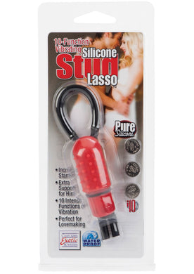 10 Function Vibrating Silicone Stud Lasso Cock Ring Waterproof Red