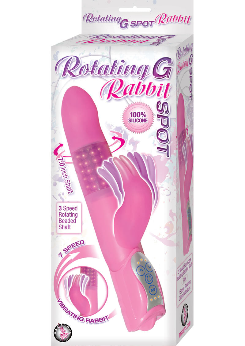 Rotating G Spot Rabbit Silicone Vibrator Waterproof Pink 7 Inch