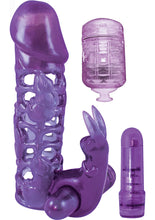 Load image into Gallery viewer, Clit Tickler Penis Extender Vibrating Sleeve Purple 4.75 Inch