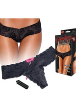 Load image into Gallery viewer, Hustler Toys Vibrating Panties Lace Up Back Thong With Hidden Vibe Pocket Black Medium/Large