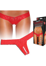 Load image into Gallery viewer, Hustler Toys Crotchless Stimulating Panties Thong With Pearl Pleasure Beads Red Small/Medium