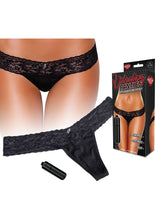Load image into Gallery viewer, Hustler Toys Vibrating Panties Lace Thong With Hidden Vibe Pocket Black Small/Medium