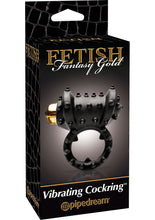 Load image into Gallery viewer, Fetish Fantasy Gold Vibrating Cock Ring Black 1.25 Inch Diameter