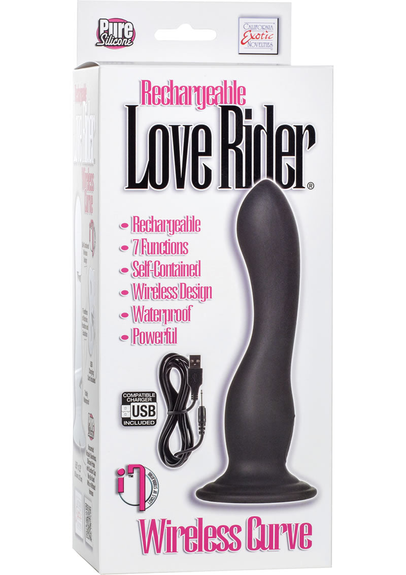 Rechargeable Love Rider Wireless Curve Silicone Vibe Waterproof Black 6.5 Inch