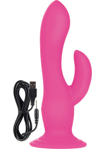 Rechargeable Love Rider Wireless Pleaser Silicone Dual Vibe Waterproof Pink 4.25 Inch