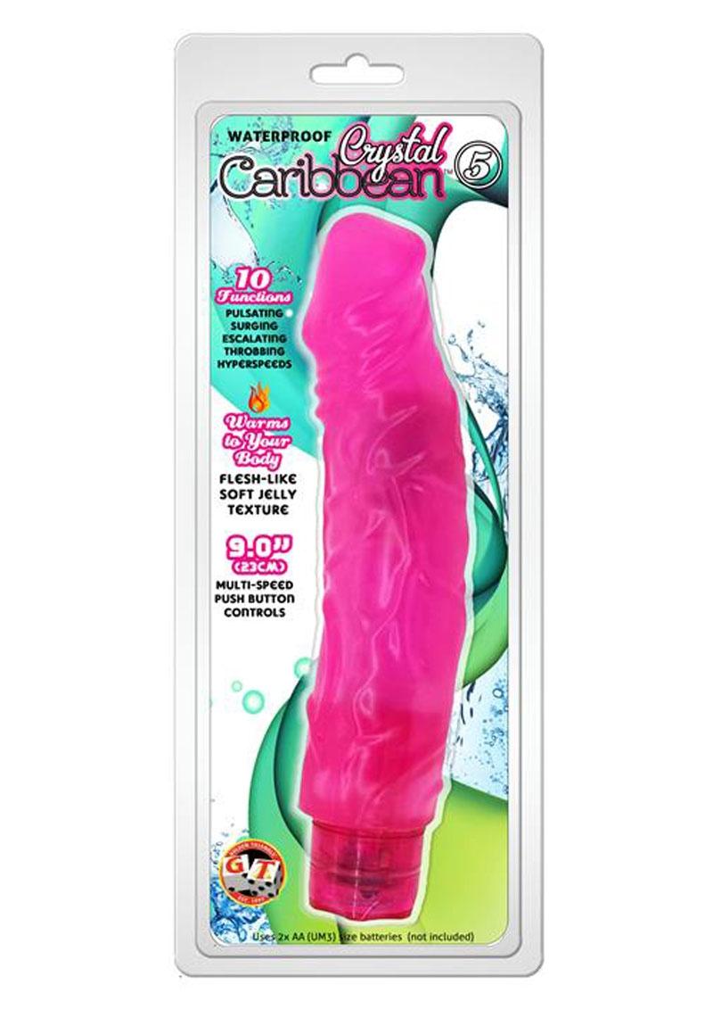 Crystal Caribbean Number 5 Jelly Realistic Vibrator Waterproof Pink 9 Inch