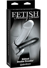 Load image into Gallery viewer, Fetish Fantasy Series Limited Edition Ribbed Double Trouble Cock Ring Strap-On Black