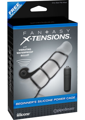 Fantasy Xtensions Silicone Beginners Power Vibrating Cock Cage Black