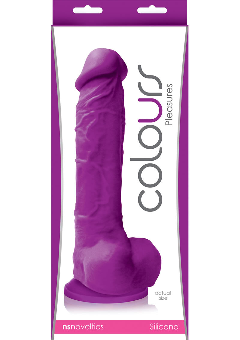 Colours Pleasures Realistic Silicone Dong With Balls Purple 8 Inch