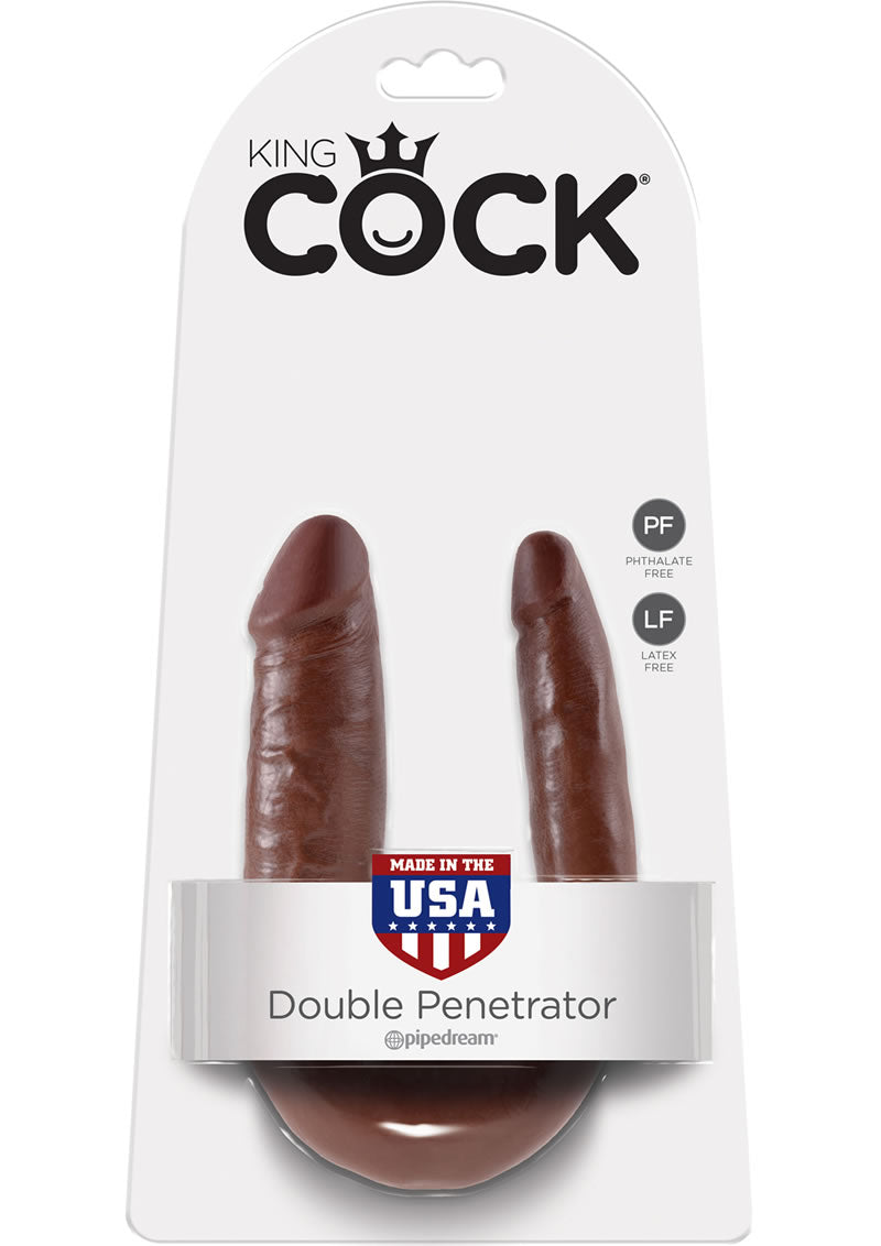 King Cock U-Shaped Small Double Trouble Dildo Brown