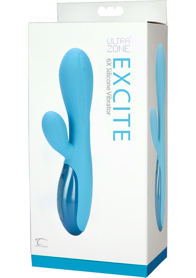 Ultra Zone Excite 6X Silicone Rabbit Vibrator Rechargeable Waterproof Blue