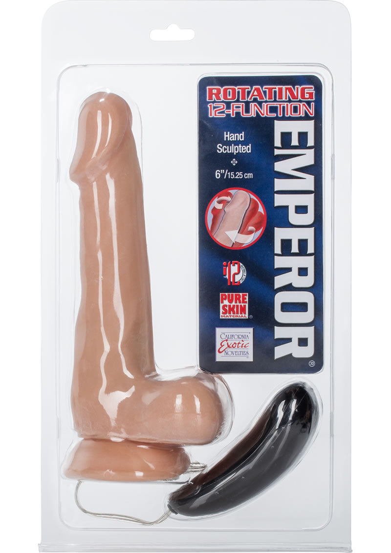 Emperor Pure Skin Rotating 12 Function Dong With Wired Remote Control Ivory 6 Inch