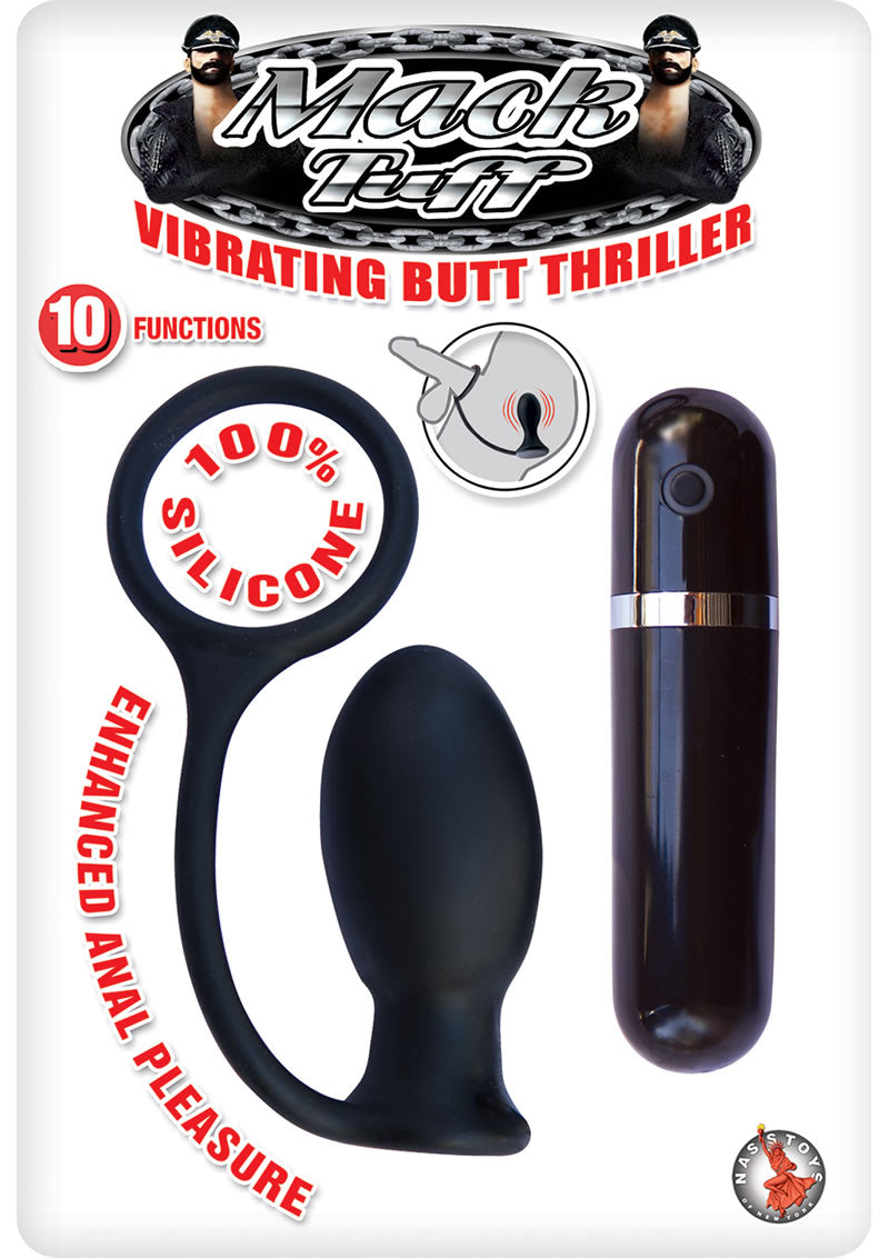 Mach Tuff Vibrating Butt Thriller Wireless Remote Silicone Anal Plug With Cockring Black 3.3 Inch