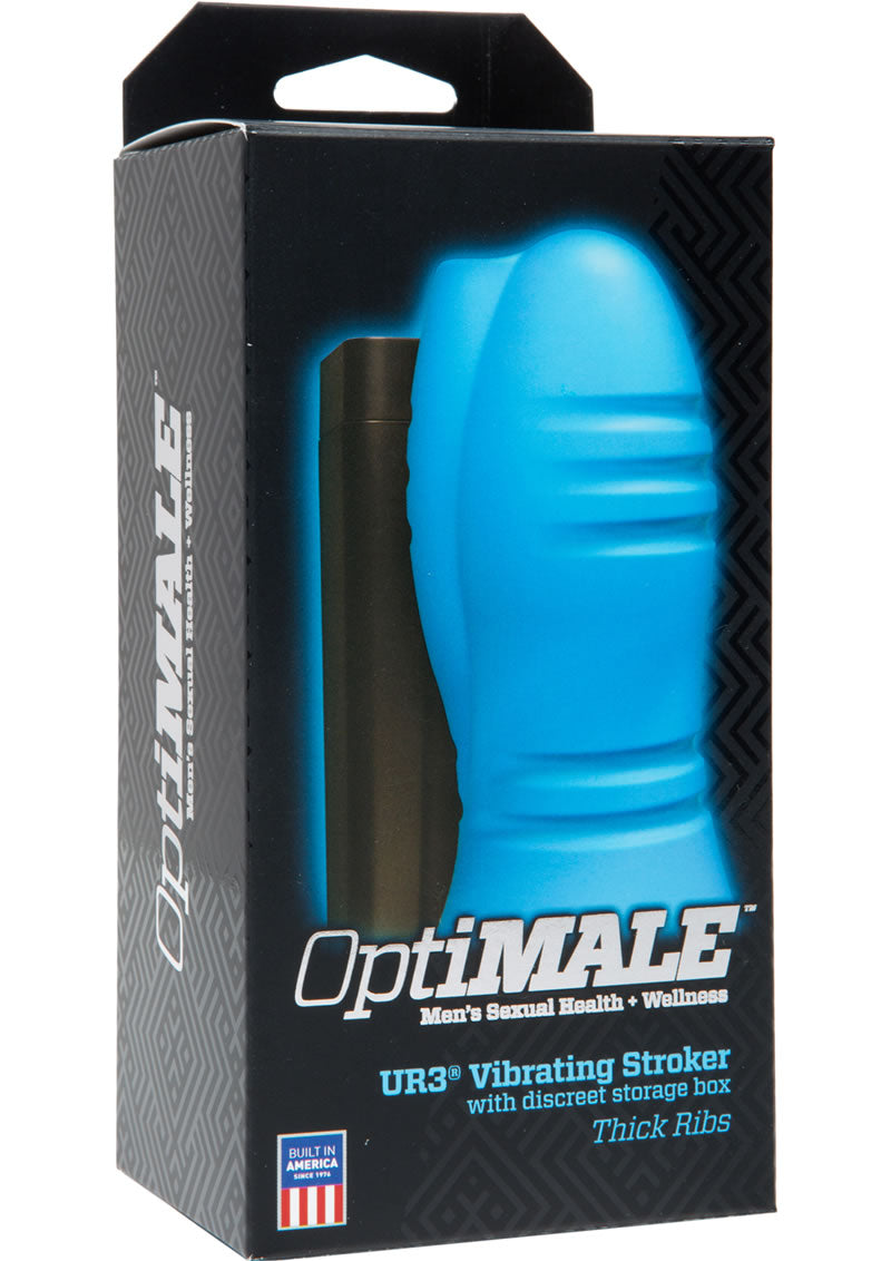 OptiMale UR3 Vibrating Stroker Thick Ribs Textured Masturbator Blue
