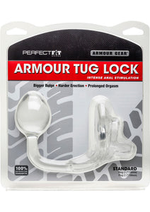 Perfect Fit Armour Gear Armour Tug Lock Cockring With Anal Stimulation Clear Standard Size