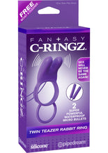 Load image into Gallery viewer, Fantasy C Ringz Twin Teazer Rabbit Ring Vibrating Silicone Cockring Waterproof Black