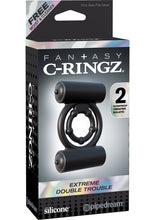 Load image into Gallery viewer, Fantasy C Ringz Extreme Double Trouble Vibrating Silicone Cockring Waterproof Black