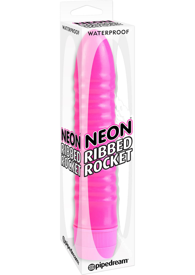 Neon Ribbed Rocket Vibrator Pink