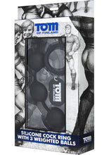 Load image into Gallery viewer, Tom Of Finland Silicone Cock Ring With 3 Weighted Anal Balls Black 12 Inch