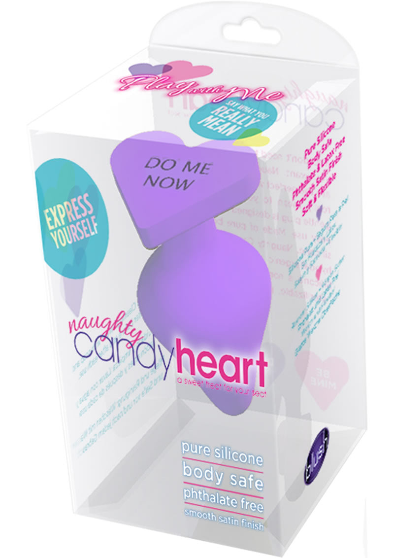 Play With Me Naughty Candy Hearts Silicone Anal Plug Purple 3.5 Inch