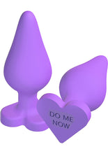 Load image into Gallery viewer, Play With Me Naughty Candy Hearts Silicone Anal Plug Purple 3.5 Inch